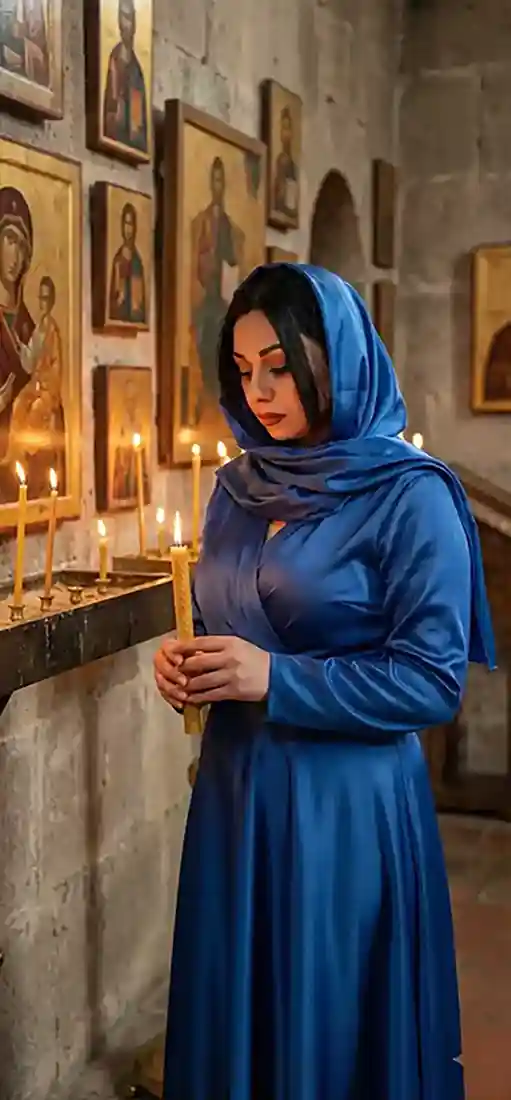 Гадалка держит в руках свечу в храме